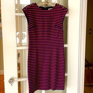 Kors navy striped sheath dress w/ leather detail